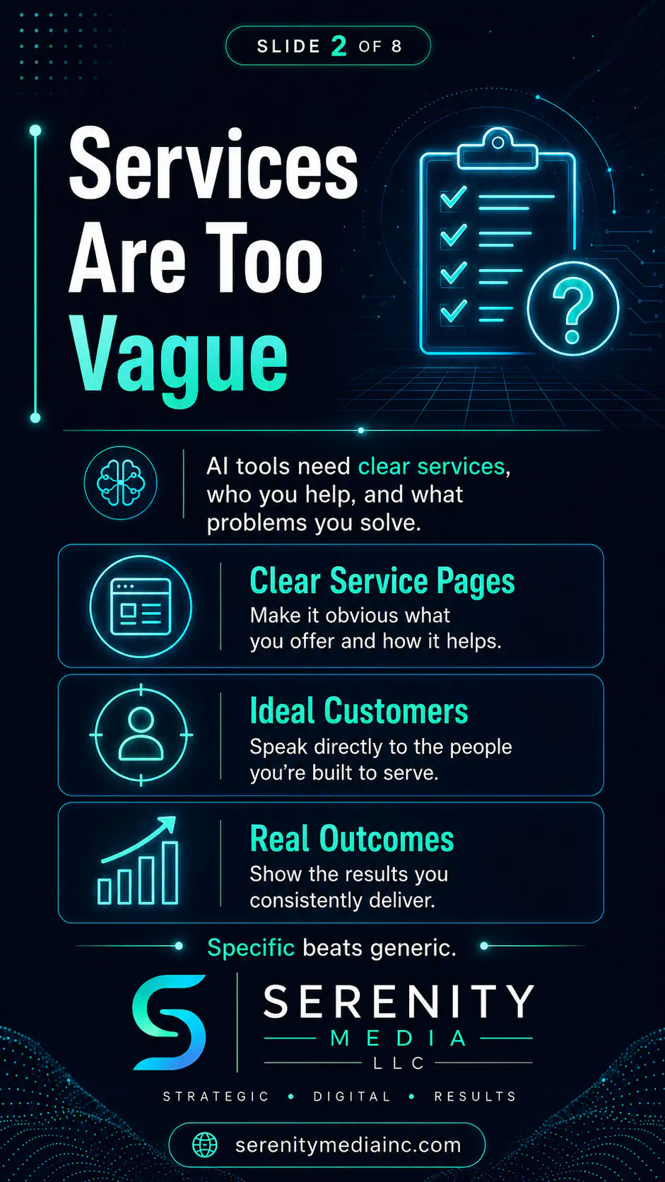 Services are too vague — AI search needs clear service pages, ideal customers, and real outcomes