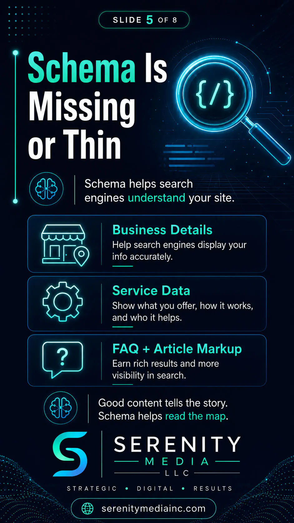 Schema is missing or thin — structured data helps search engines understand your website