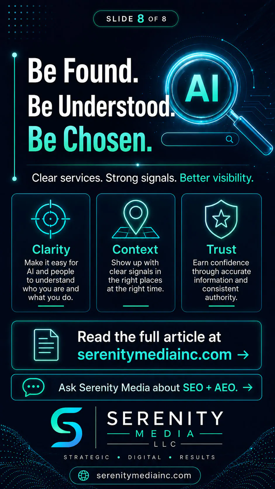 Be found be understood be chosen — Serenity Media SEO and AEO marketing services